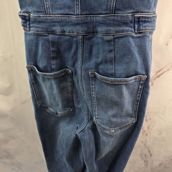 Good American Jumpsuit Womens 1 Small Denim Coveralls Zip Bootcut Jeans Stretch - Picture 8 of 14